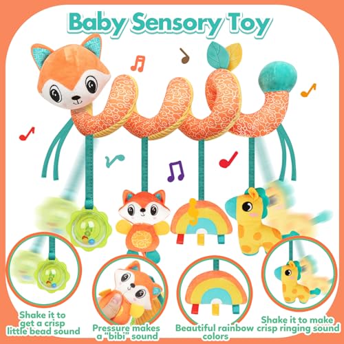 GKDOMS Baby Car Seat Toys Spiral Hanging Stroller Activity Toy for 0+Months - style: Fox