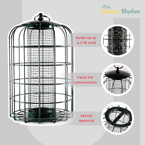 Nature's Rhythm Outdoor Hanging Bird Feeder Cage Mesh Tube Squirrel Proof Wild Bird Feeder with Large Metal Seed Guard Deterrent - size: Mesh Tube Bird Feeder