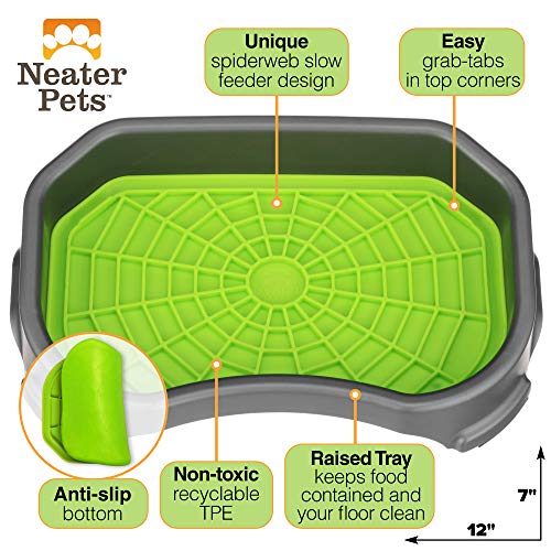 Neater Pets Neat-LIK Dog Lick Mat w/Mess-Proof Tray, Lick Mat for Dogs, Cats, Puppy, Reduces Anxiety & Boredom, Peanut Butter Slow Feeder, Interactive Treat Licking Pad (Green/Gunmetal) - color: Green Mat w/ Gunmetal Tray