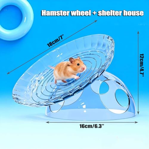 Hamster Wheel, 7 Inch Silent Exercise Running Wheel with Escape Holes, Quiet Spinner Toy for Guinea Pigs, Sugar Gliders, Gerbils (Blue)