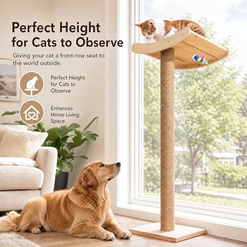 Cat Window Perch with Scratching Posts, 46-Inch Wooden Tree for Large Cats - size: Large