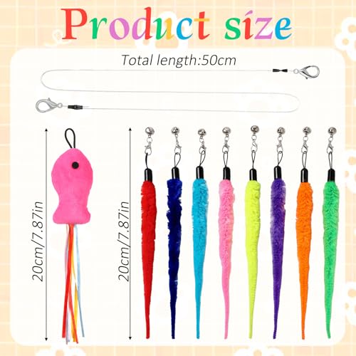 10 PCS Cat Wand Toy Set with Worm & Little Fish, Cat Worm Toy