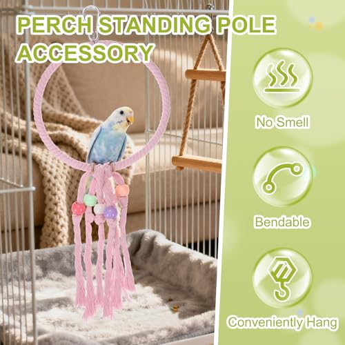 Bird Rope Perch Swing, Rope Ring Perch Standing Pole Accessory Climbing Swing Paw Grinding 13.7 Inch, (Green) Intended for Parrot/Parakeet/Budgies/Cockatiels/Lovebirds - color: Green, size: 13.7 Inch