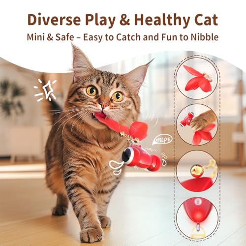 KiTiFISH 【2025 Upgrade】 Interactive Cat Toy, Automatic Cat Toy with Motion Activation, USB Rechargeable, Fast Rolling on Thin Carpet, Fun Exercise Toy for Indoor Cats, Durable Feather Tail and Bell - color: Rose red