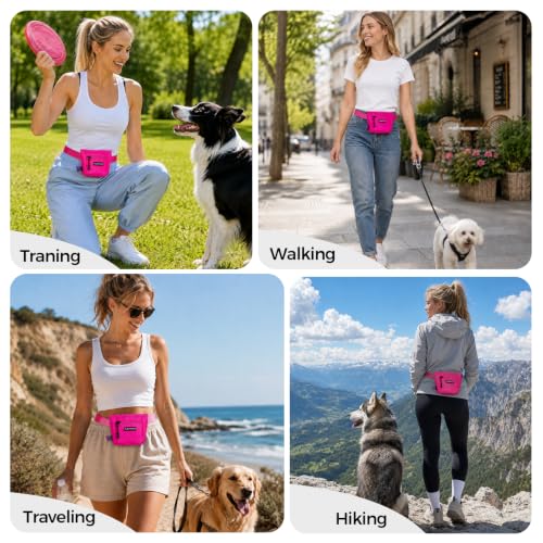 Dog Treat Pouch, Powerful Magnet Closure Device Dog Training Treat Bag Large Capacity Pet Treat Pouch with Poop Bag Dispenser Treat Bag for Dog Training with Metal Waistband Clip (Pink) - color: Pink