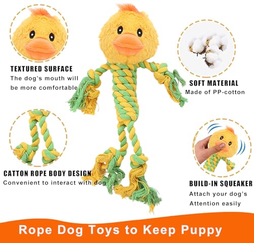 Duck Rope Dog Toy, Plush Lion Squeaky Dog Toy, 2 Pack - color: Yellow & Coffee