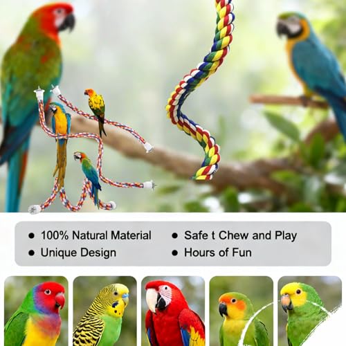 Bird Rope Perches, Parrot Toys, Bungee Rope Perches for Parrots, Cockatiels, Parakeets, Budgie Cages Comfy Birds (Metal Nut) - 41.34 inches - size: 105cm