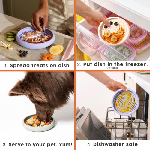 Large Lick Dish - Silicone Lick Mat + Slow Feeder for Cats & Dogs (Almond) - color: Almond, size: Large