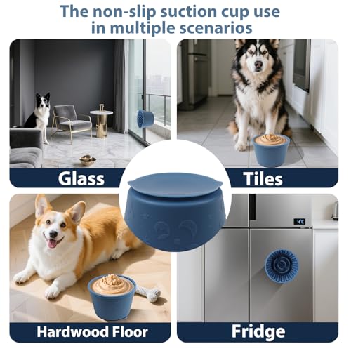 Dog Slow Feeder Lick Bowl - Non-Slip Licking Treat Dispenser for Small Medium Large Dogs, Promotes Anxiety Relief & Prevents Choking, Easy to Clean Feeding Bowl (Dark Blue, S) - color: Dark Blue, size: S