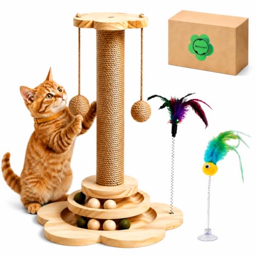4-in-1 Wooden Cat Scratching Post for Kittens, Cat Tower for Indoor Cats - size: 11.8"L x 11.8"W x 3.1"H