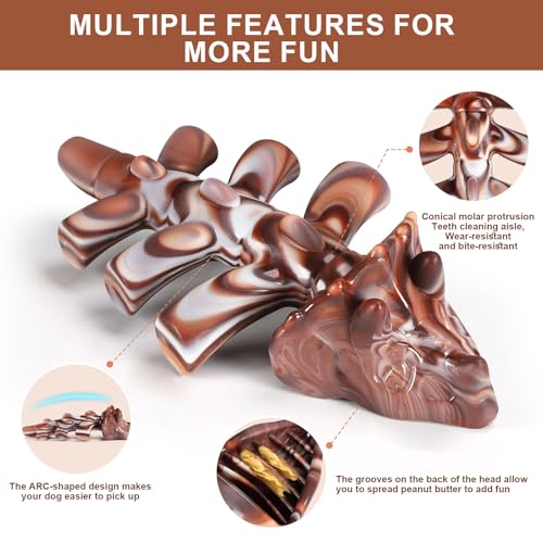 Durable Nylon Dog Toy for Aggressive Chewers - Interactive Nylon Chew Set with Massage Bumps | Tough Dog Toys for Teething Puppies & Large Breeds (Triceratops) - color: Triceratops