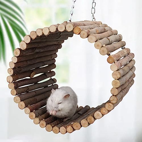 Bird Parrot Swing Toys, Hanging Bird Tree Caves, Natural Apple Wood Parrot Hammock, Bird Cage Accessories, Suitable for Little Bird Parakeets Cockatiels Lovebirds Hamster Rat (6.49" in Diameter) - color: Metal Chains Style, size: Small