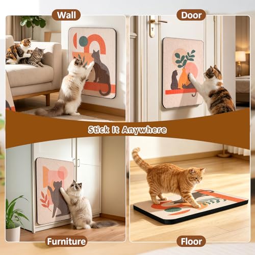 Ownpets Wall Mounted Cat Scratcher with Adhesive Strips, Cute Design, Red - color: Red-3pack