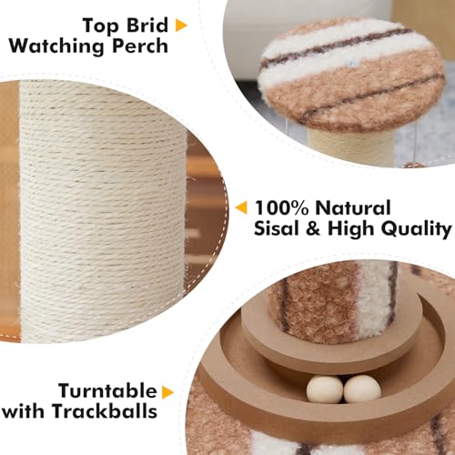 Woochpet Cat Scratching Post,Heavy Duty Green Sisal Scratcher with Cat Toys - color: Brown