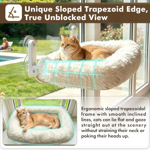 Zoratoo Foldable Cat Window Perch, Widened Cushion Cat Bed for Large Cats - color: White, size: 24''x18''