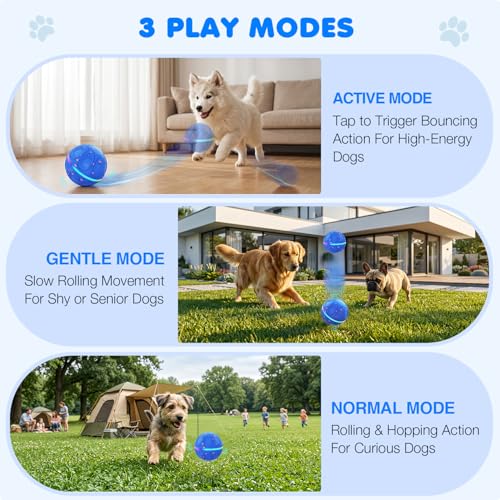 Interactive Dog Toys Ball – Automatic 3-Mode Active Rolling Balls (Blue) - color: Blue