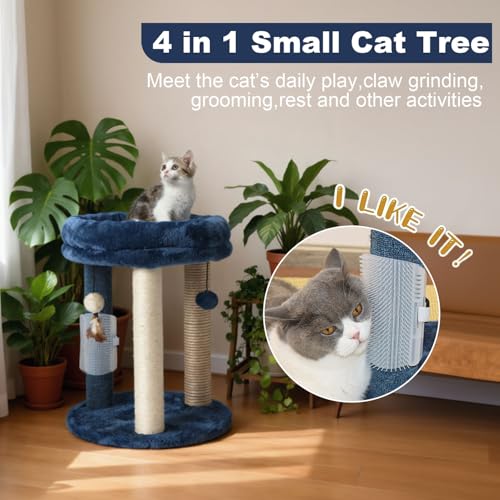 MECOOL Cat Scratching Post Tree with Tower Soft Bed.Natural Quality Sisal Carpet Jute Scratch Posts with Three Hanging Ball Toys and Massage Brush for Indoor Cats and Kittens Blue - color: Blue