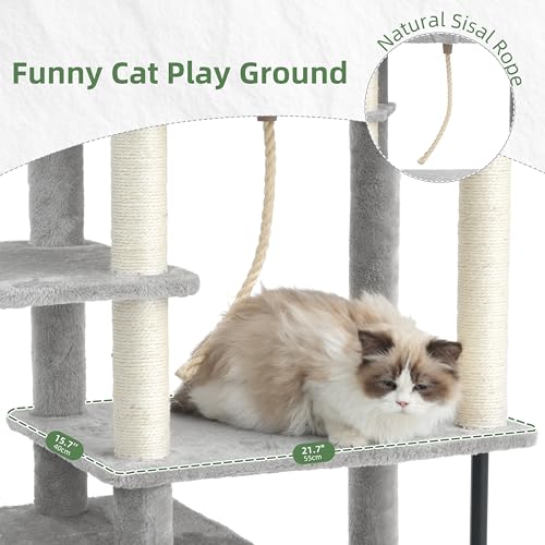 Gitelsnour Cat Tree, Cat Tower with Sturdy Steel Tube, Large Perch GCT024W - color: Light gray, size: 70.5 inches