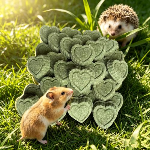 100% Natural Alfalfa Hay Treats 36 Pieces, Heart Shaped Grass Molar Cookies, Healthy Additive-Free Daily Snacks for Rabbits, Chinchillas, Hamsters, Guinea Pigs