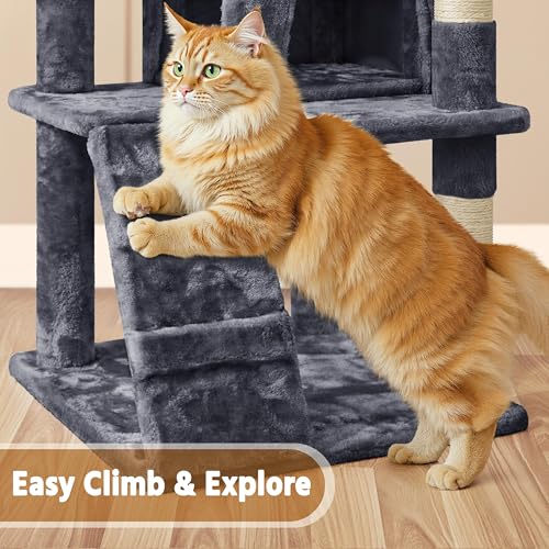 Yaheetech 62in Cat Tree with 2 Condos Sisal Scratching Post Sturdy Tower - color: Dark Gray, size: 62in