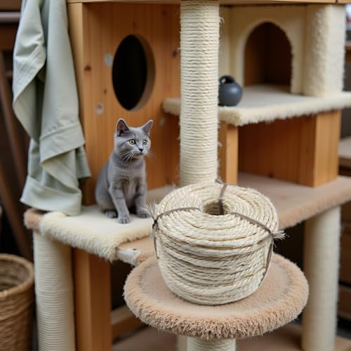 164 Feet Sisal Rope for Cat Tree & Scratching Post Replacement - color: 1/6 inch (4mm) Light Color