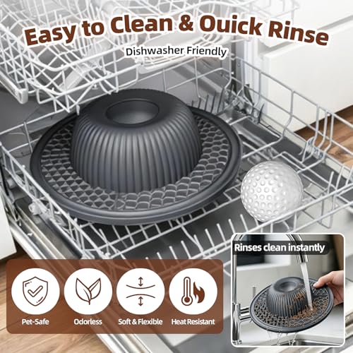 2-in-1 Dog Slow Feeder Bowl & Lick Mat with 2 Rotatable Balls, No-Slip Silicone Anxiety Relief Treat Mat for Dogs & Cats, Dishwasher Safe (Gray) - color: Gray