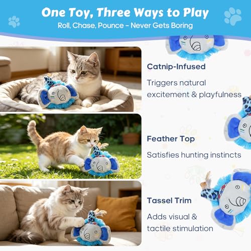 Catnip Interactive Cat Toys Plush Feather Indoor Cats Anxiety Relief - color: Elephant