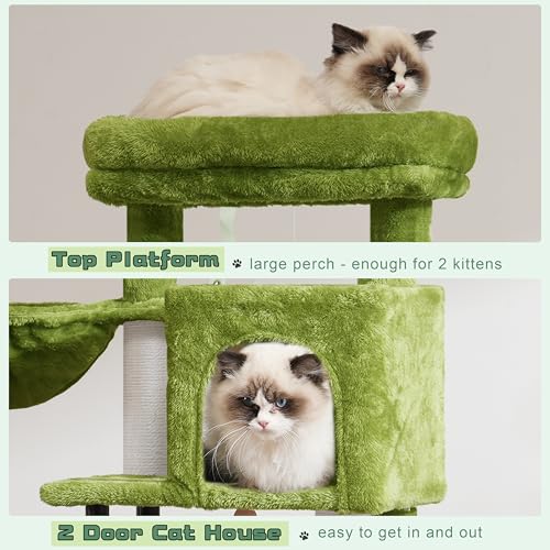 Gitelsnour Cat Tree, 43.3'' Cat Tower with Hammock for Kittens GCT004SGR - color: Green, size: 43.3 inches