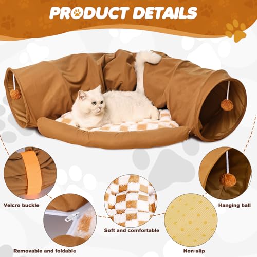 Spardar 2-in-1 Bunny Tunnel Bed, with Removable Mat Hideout, Khaki - color: Khaki