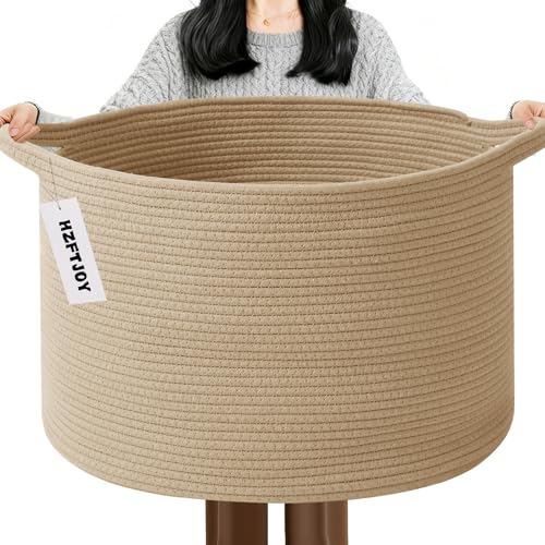65L Large Blanket Basket,Woven Rope Laundry Basket-Camel - color: Camel, size: 19.7"L x 19.7"W x 13"H(65L)