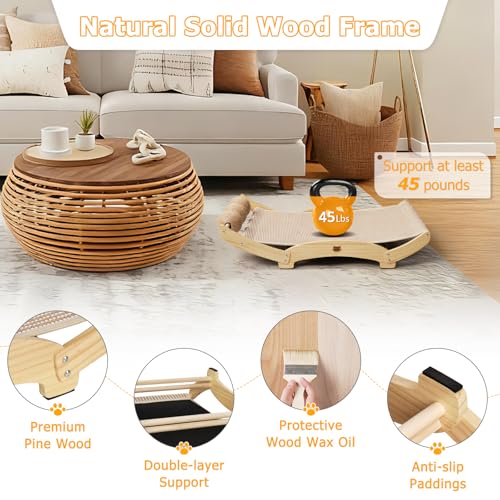 3 in 1 Sisal Cat Scratcher Bed, Solid Pine Cat Scratcher with Balls,Natural - color: Natural, size: Extra Large