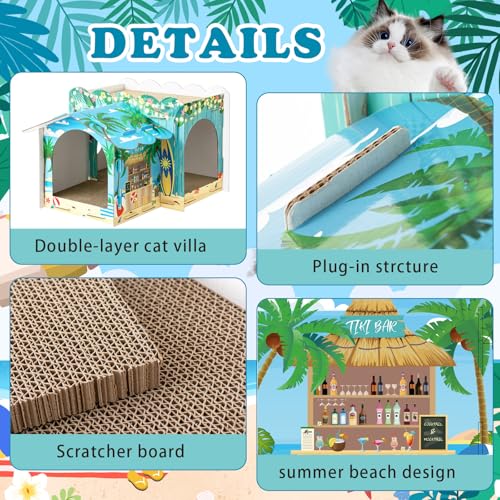 2 Story Cardboard Cat House with Scratcher Pad, 17x12x10, Hawaii - style: Hawaii