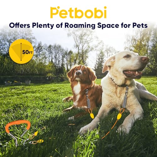Petbobi Dog Tie Out Cable and Stake, 50ft Heavy Duty Dog Leads for Yard - color: Orange, size: 50 ft (120 lbs)