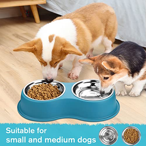 Epetslove Stainless Steel Dog Bowls Double Non-Slip Dog Water and Food Bowl - color: 7.Lake Blue, size: Medium-18oz