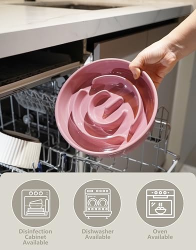 Ceramic Slow Feeder Dog Bowls Elevated, 2.0 Cups Slow Feeder for Medium Dogs, Puzzle Maze Bowl to Slow Down Eating, 30oz, 8in, Pink - color: Pink + Stand, size: 8 Inches