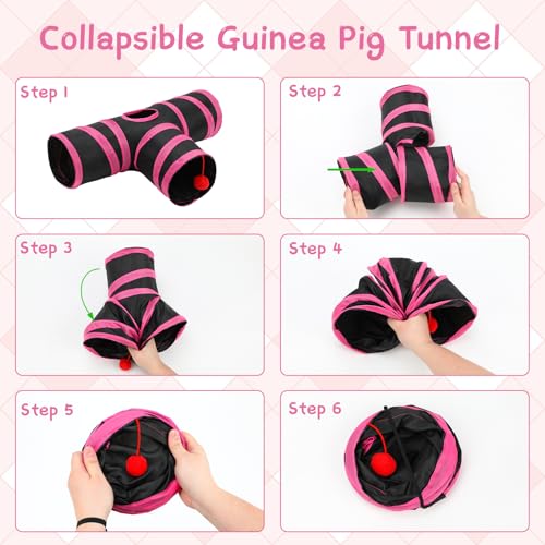 Rypet Guinea Pig Tunnel Hideout 3-Way Collapsible Pet Tubes, Red Black - color: Red Black