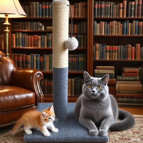 Barelove Cat Scratching Post Tower, Tall Cat Scratch Post, Natural Sisal Rope Scratcher Posts Refill for Indoor Cats, Carpet Cat Scratching Post with Replaceable Toys, Sturdy Base (Grey) - color: White