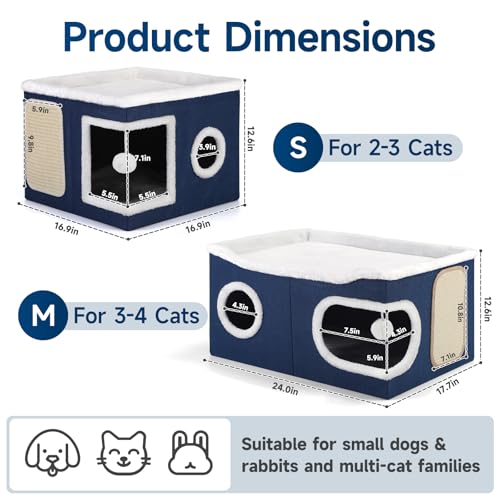Shikha Extra Large Cat House Bed for Multi Cats with Scratch Pad Blue - color: Blue, size: Extra Large