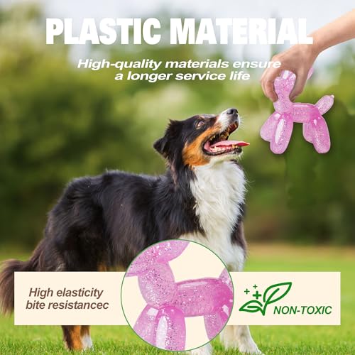 Dog Chew Toys Set – Large & Small Balloon Dog Shape, Durable Plastic Chew Toys for Small, Medium & Large Dogs, Interactive Toys for Boredom Relief & Dental Health (Pink, 2-Pack)