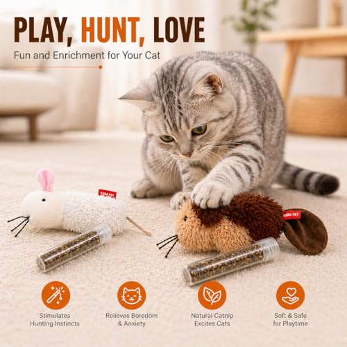 QiQi Refillable Catnip Toy Mouse, Interactive Plush Cat Toy with Catnip Refill, Soft Chew Toy for Indoor Cats & Kittens - color: brown