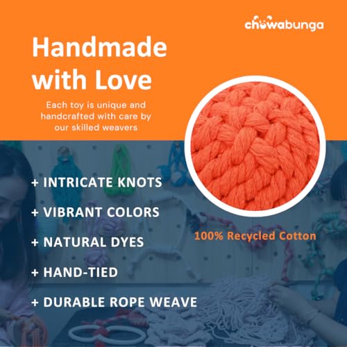 Ollie the Octopus Dog Toy Tough Handmade Eco Cotton Rope Dog Toy Octopus Durable with Natural Non Toxic Dyes - Dog Octopus Toy Aggressive Chewers for Small Dogs, Puppy Toys (Orange, Small)