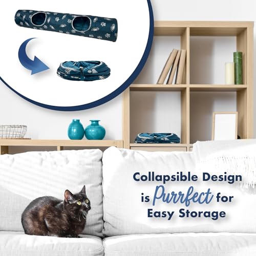 NFL Philadelphia Eagles Cat Tunnel Tube Toy with Plush Football Catnip and Feathers Collapsible Tunnel for Cats to Play, Peek and Hide, Sporty & Fun Cat Tunnel Toy with Team Logo All-Over Design! - color: Philadelphia Eagles