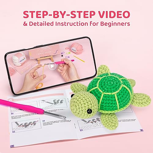 Mewaii Green Sea Turtle Crochet Kit for Beginners, 40% Extra Yarn - color: Light and Dark Green