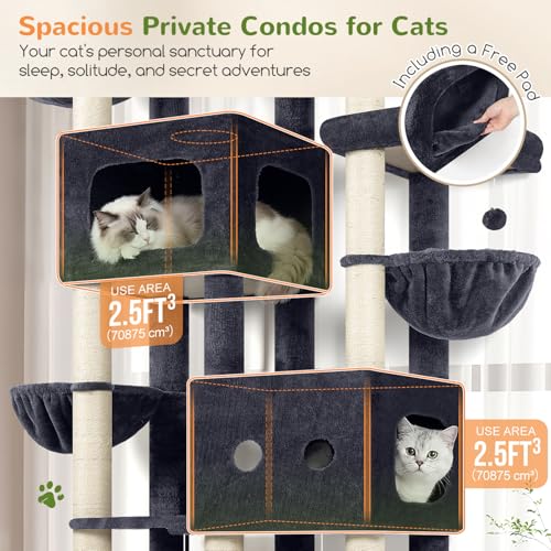 Globlazer 81in Multi-Level Larger Cat Tree Tower Condo Indoor Furniture Activity Center with Oversized Plush Cat Bed/Baskets/Full-Sisal Scratching Posts and Hammock/S81/Dark Gray - color: Dark Gray, size: 81 Inch