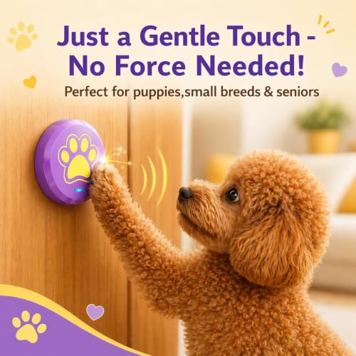 ChunHee Bells for Dog Training to Go Outside - Dog Door Bell with 36 Custom Sounds | Bell for Dogs to Ring to Go Potty | 5 Adjustable Volume(0-115dB) | Teach Puppies to Signal to Go Outside - color: 2 Purple-yellow Button