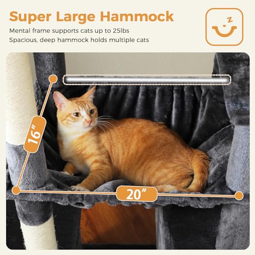 71" Cat Tree for Indoor Cats,Multi-Level Cat Tower with Large Hammock - color: Dark Grey, size: 71 Inches