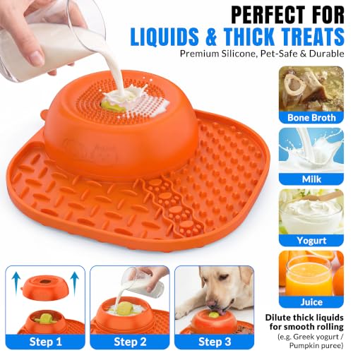 Slow Feeder Dog Licking Bowl with Rolling Ball, Orange - color: Orange