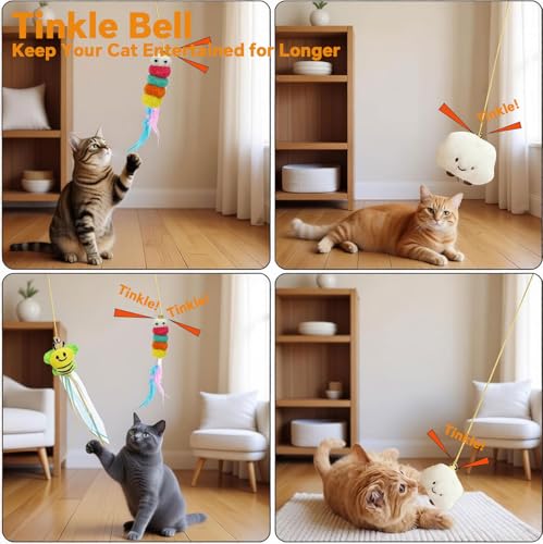 Hanging Cat Feather Toy 5 Pcs, Interactive Retractable Indoor Kitten Chase Exercise Toys Refill, Kitten Toys for Indoor Cats Self Play, Physical Mental Exercise for All Breeds and Species