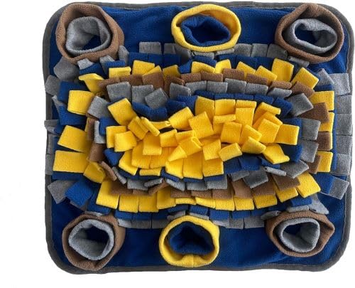 Piggy Poo and Crew Dichromatic Snuffle Foraging Mat for Dogs Perception of Color Enrichment Toy for Dogs Puppies Pigs Rabbits Cats Small Animals - color: Blue Yellow Brown Gray