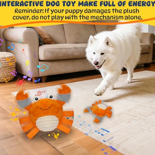 Automatic Bouncing Squeaky Dog Toy, USB Rechargeable Crab Ball for Large